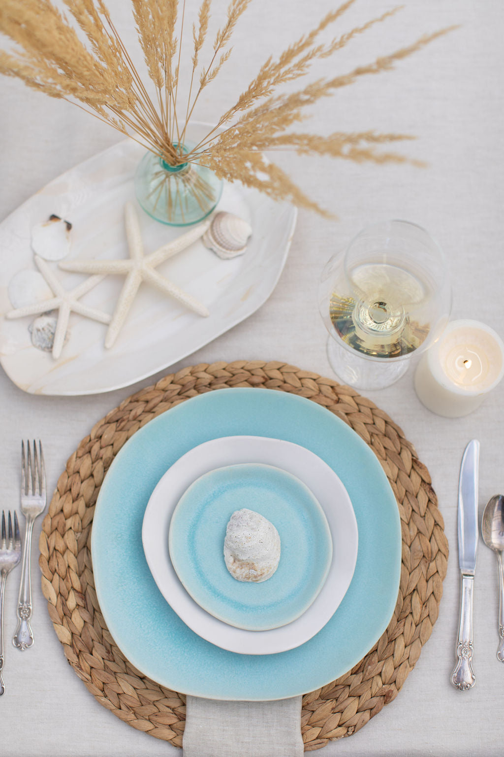3 Piece Aqua Matte Dinnerware Set