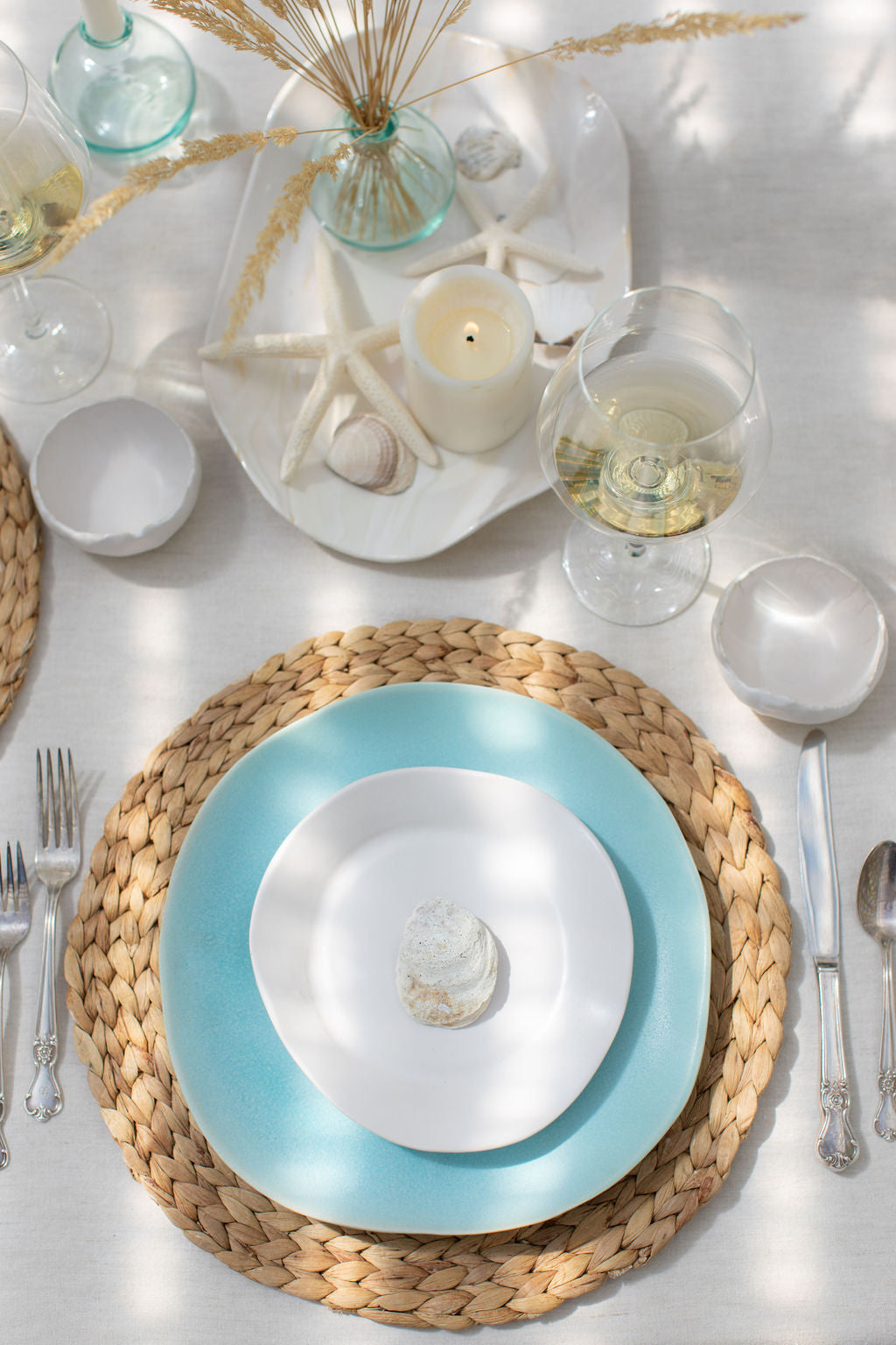 3 Piece Aqua Matte Dinnerware Set