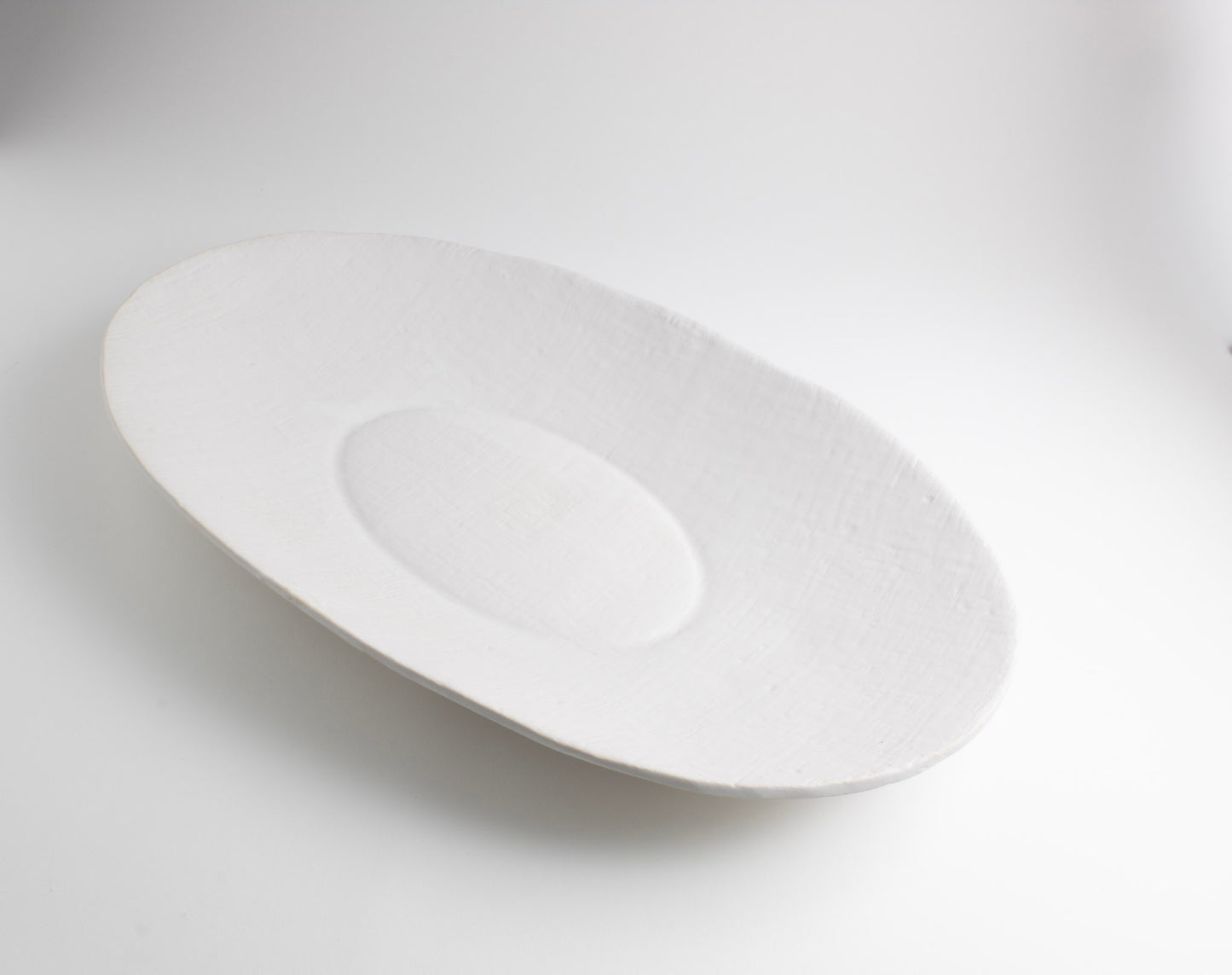 White Linen Oval Serving Bowl