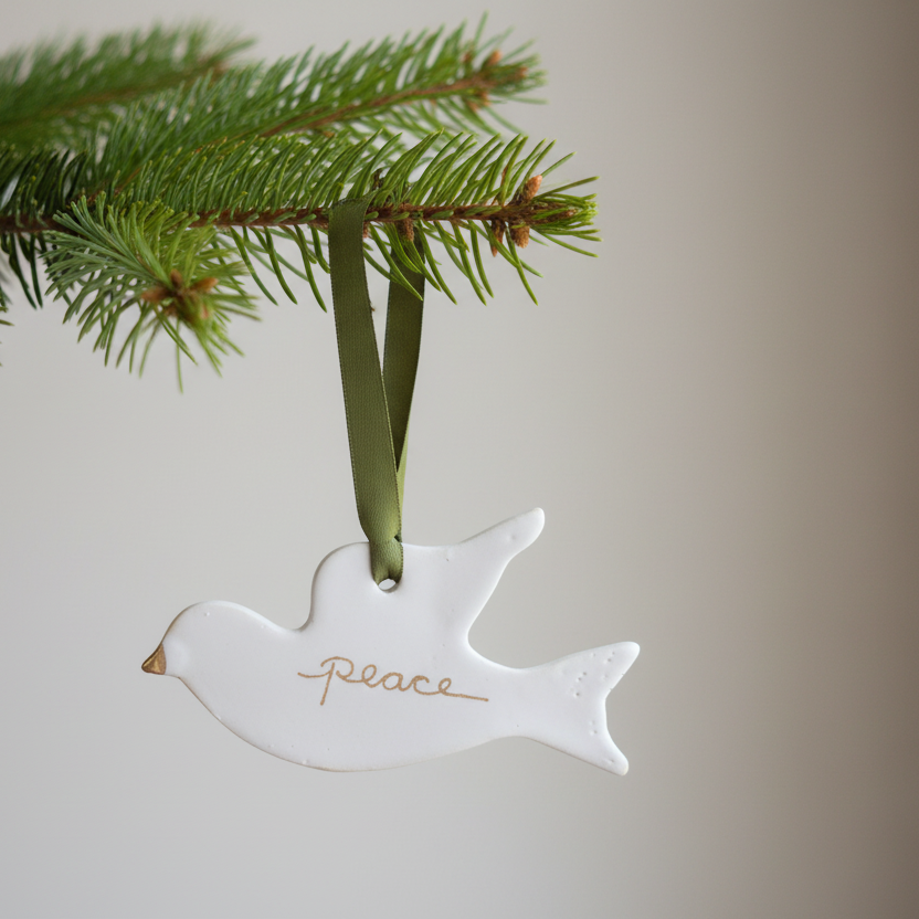 Peace Dove Ornament on fir branch