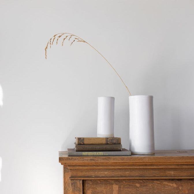 White Matte Pillar Flower Vases