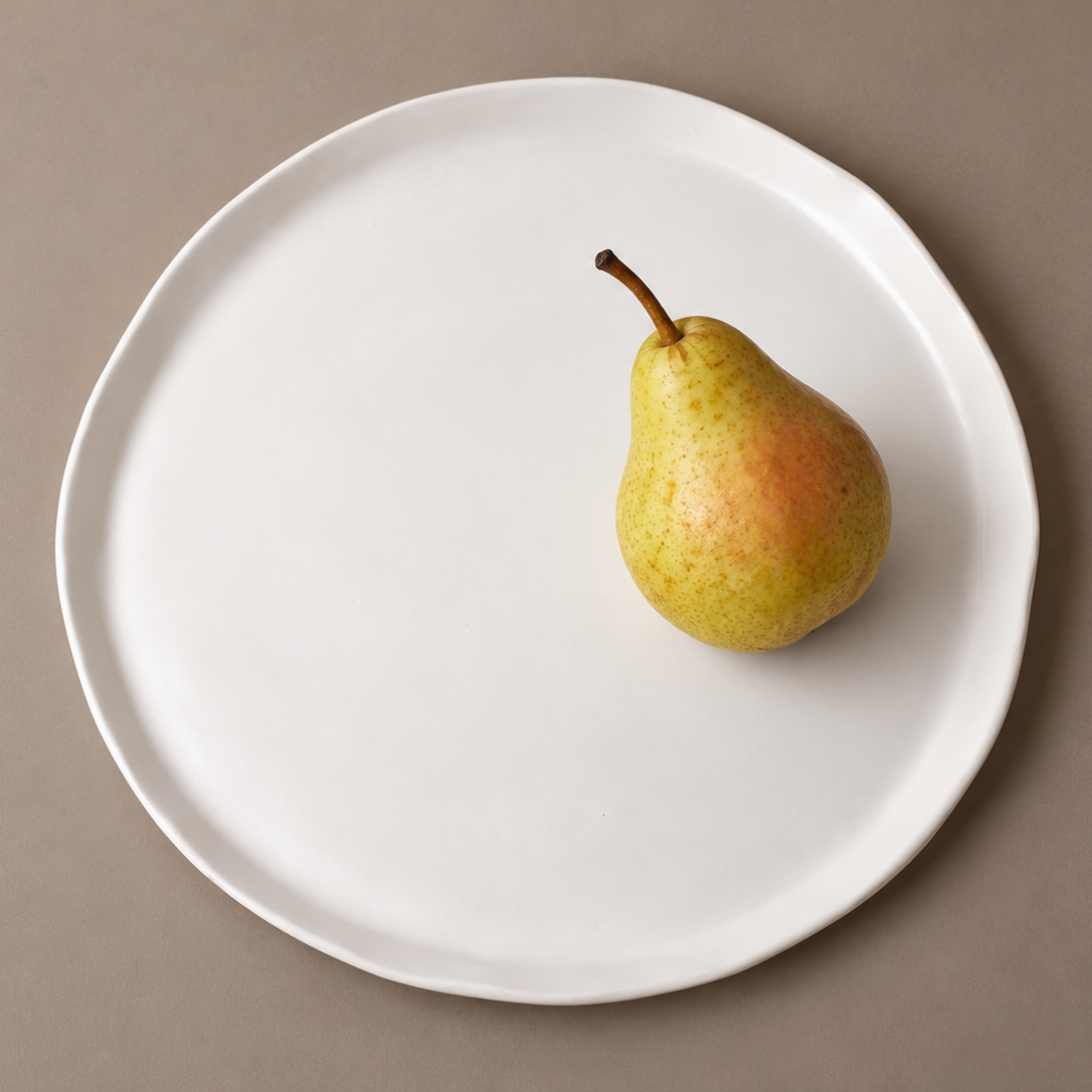 handmade white matte charger plate, Tagliaferro Ceramics