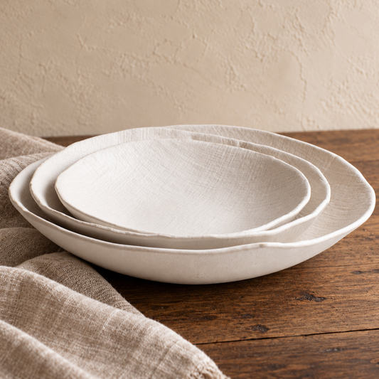 White Linen Stoneware Serving Bowls