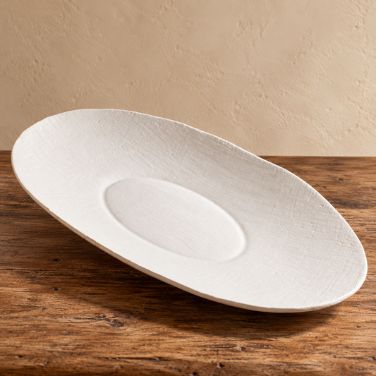 White Linen Oval Serving Bowl