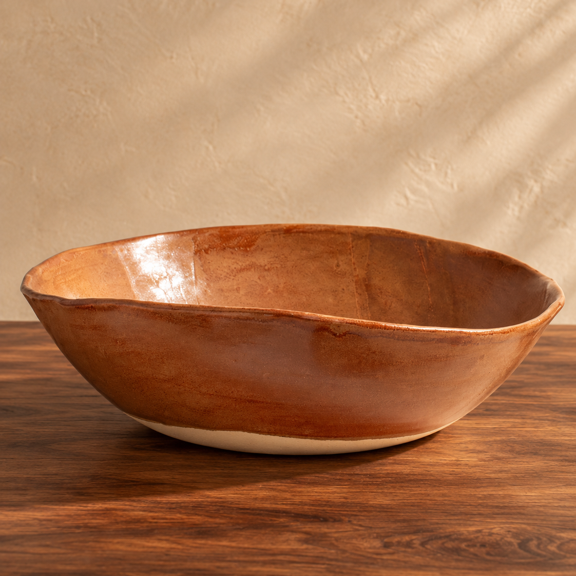 Handmade Ceramic Serving Bowl in Redwood – 15"