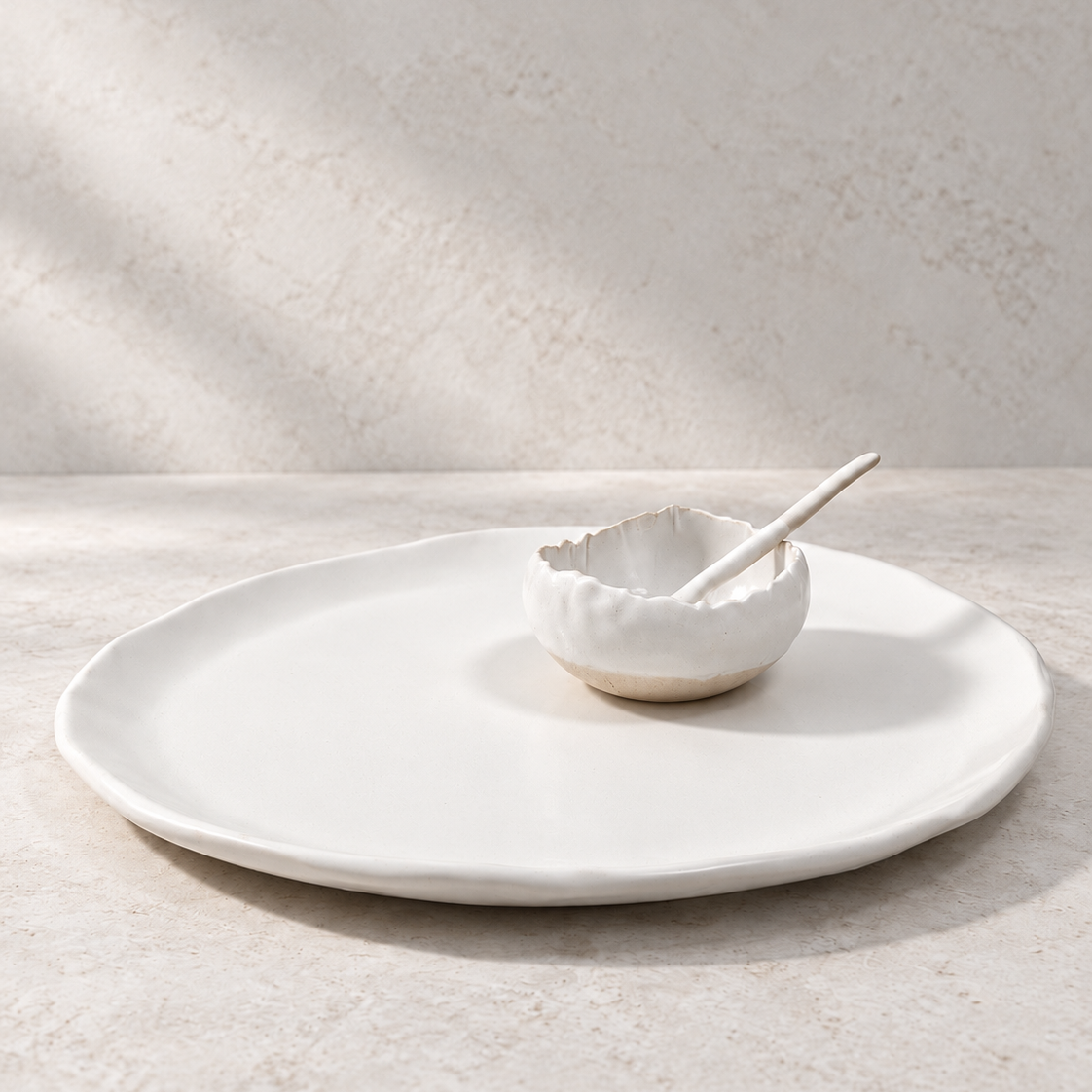 handmade ceramic white matte charger plate Tagliaferro Ceramics