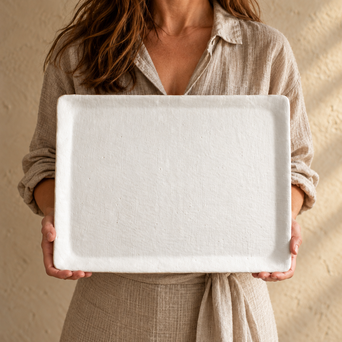 White Matte Linen Rectangle Platters