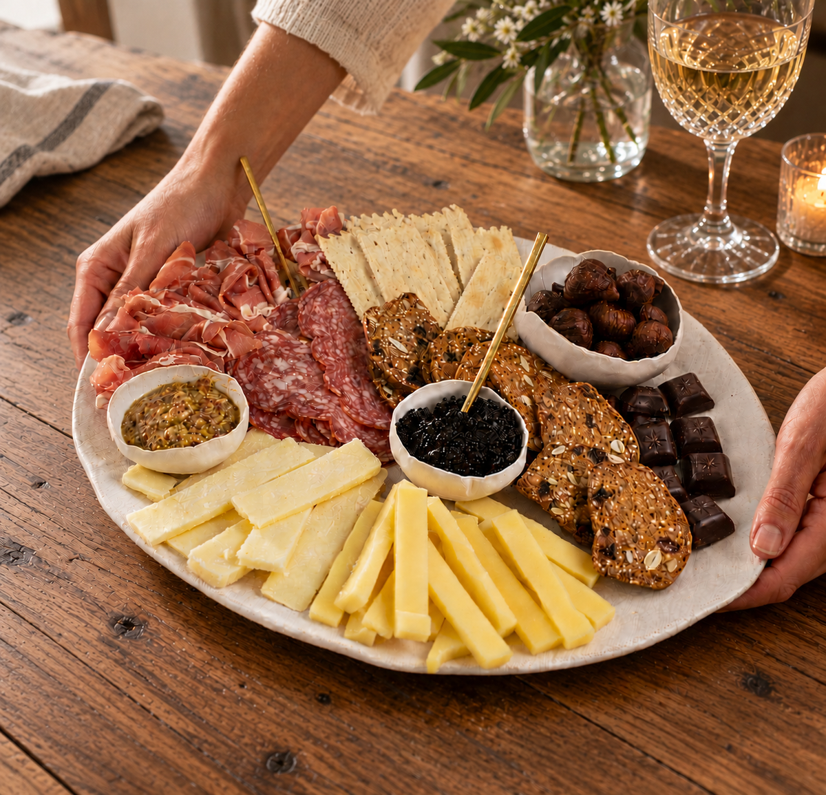White Matte Linen Oval Platters
