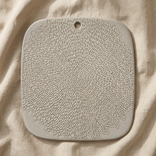 Large Petal charcuterie board on natural oatmeal linen