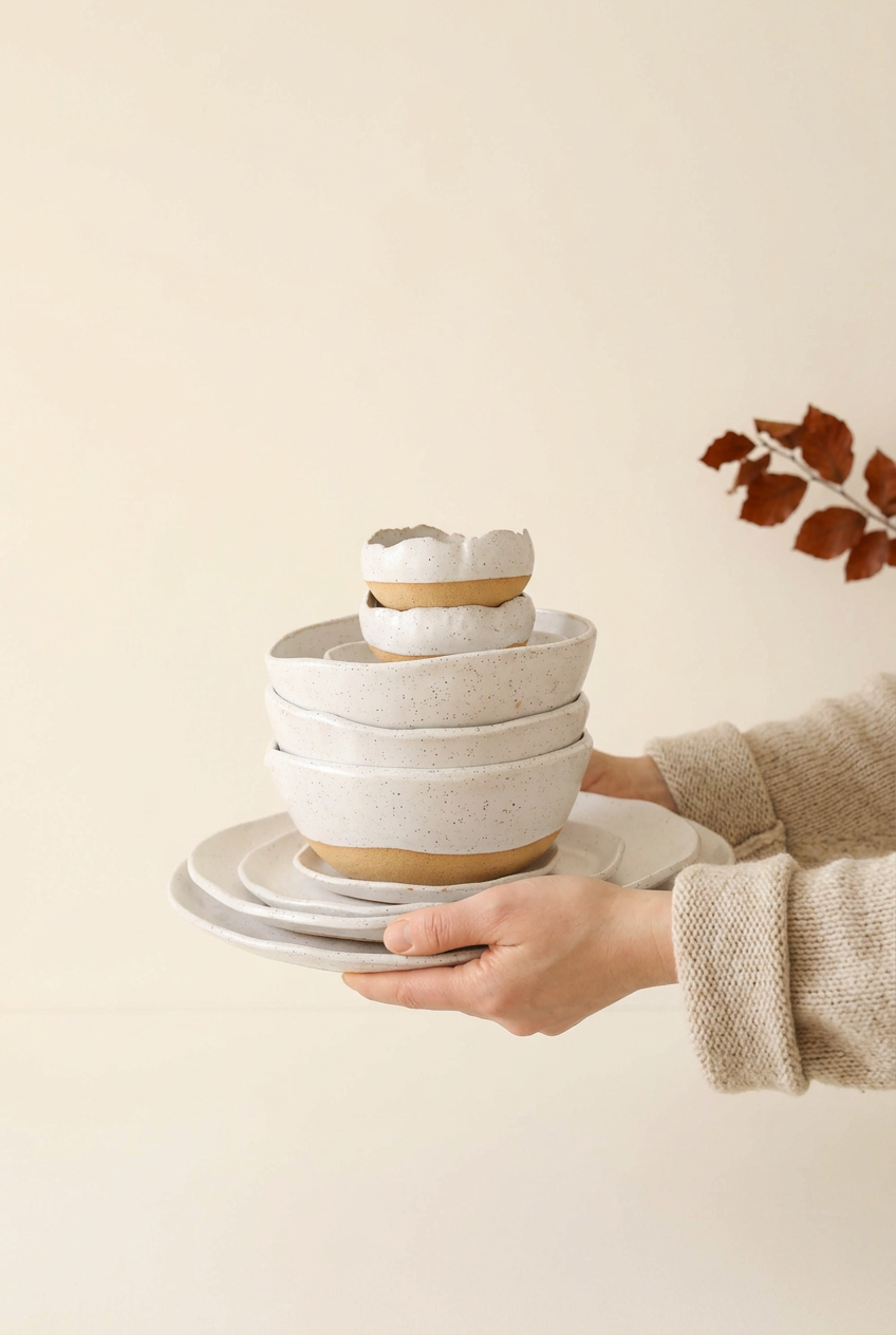 Minimalist fall ceramics photo with an oatmeal sweater