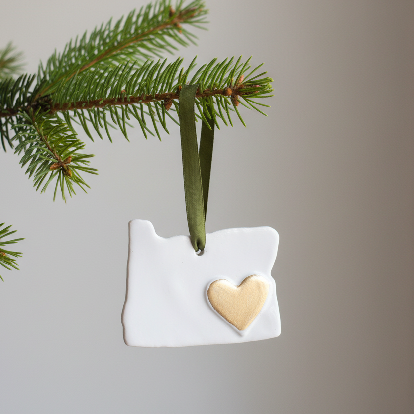 Oregon Love Ornament on fir branch