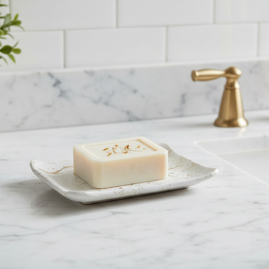 Poured Gold Soap Dish with smaller soap showing more gold details