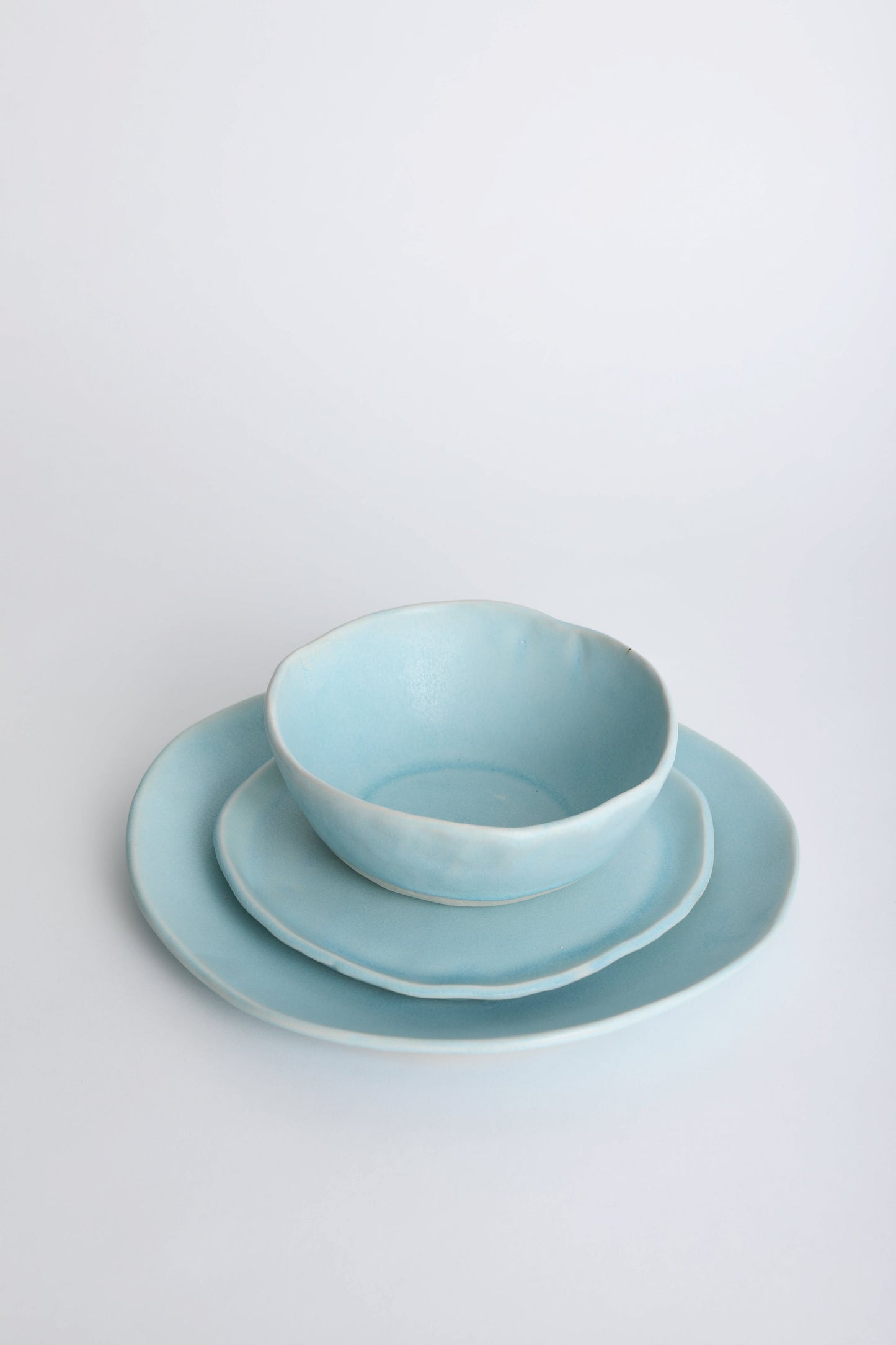 3 Piece Aqua Matte Dinnerware Set