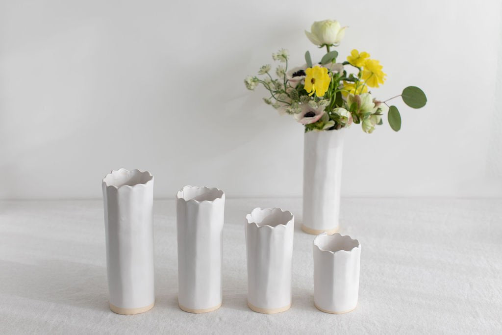 White Matte Fluted Vases